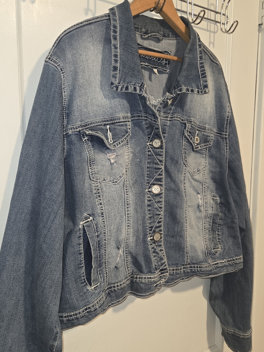 Maurices Washed Blue Distressed Denim Jacket